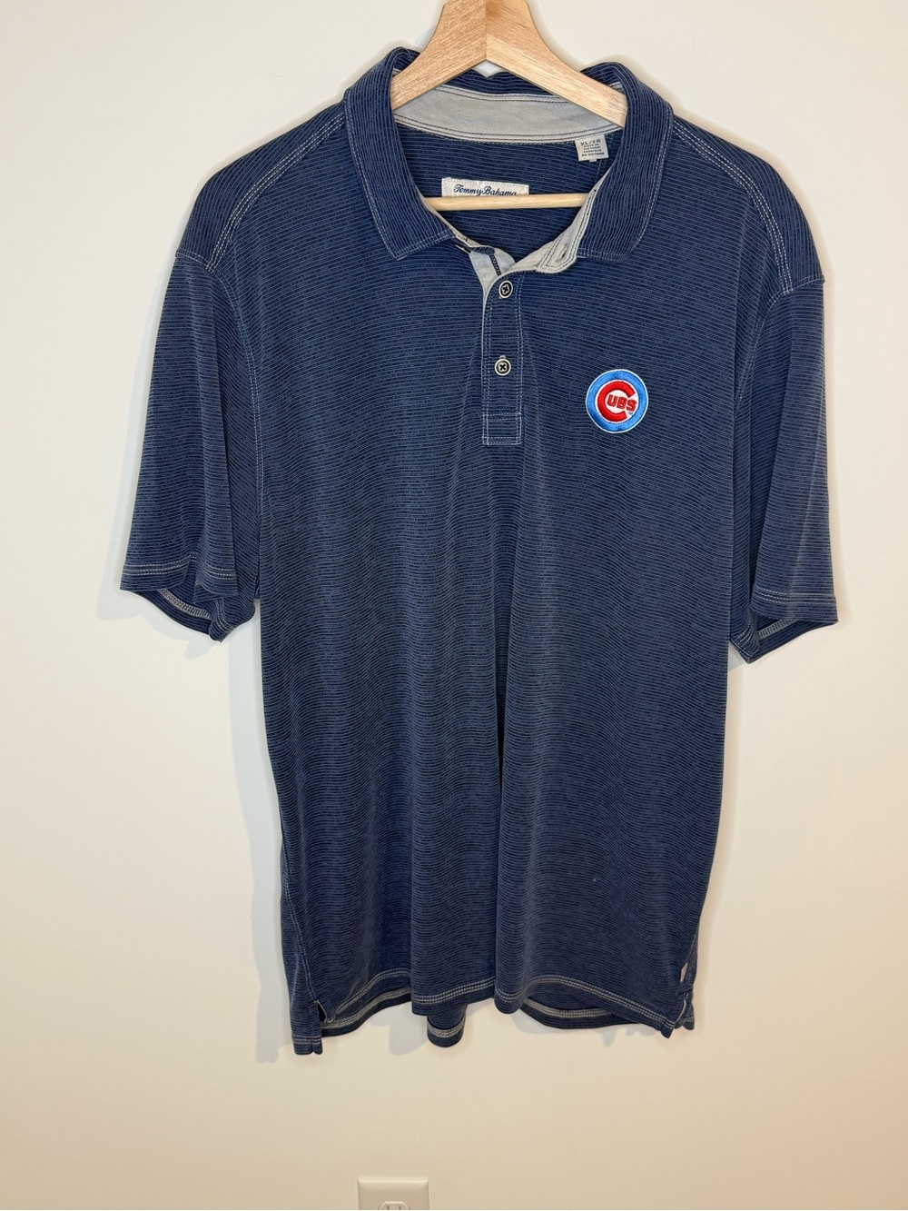 Tommy Bahama Navy Polo with Cubs Patch